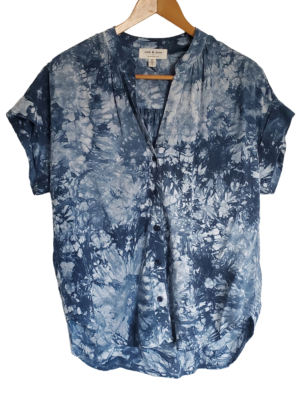 Anthropologie cloth & stone Indigo Tie-Dye Button Front Blouse